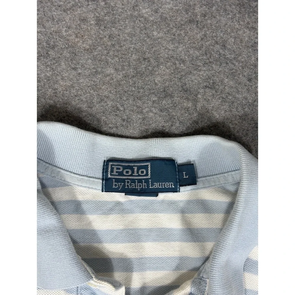 Polo Ralph Lauren Mens Large Blue White Striped‎ Short Sleeve Pique Polo Shirt